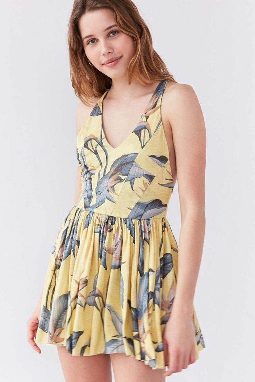 UO Urban Outfitters Kimchi Blue Printed Halter Romper Yellow Small
